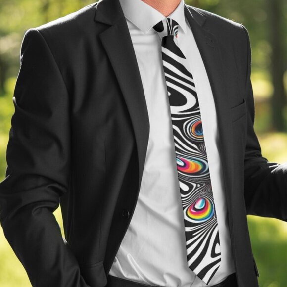 Tie Trippy Designer Menswear Necktie Hippie Psychedelic Tie Dye Rave Liquid - Picture 1 of 8